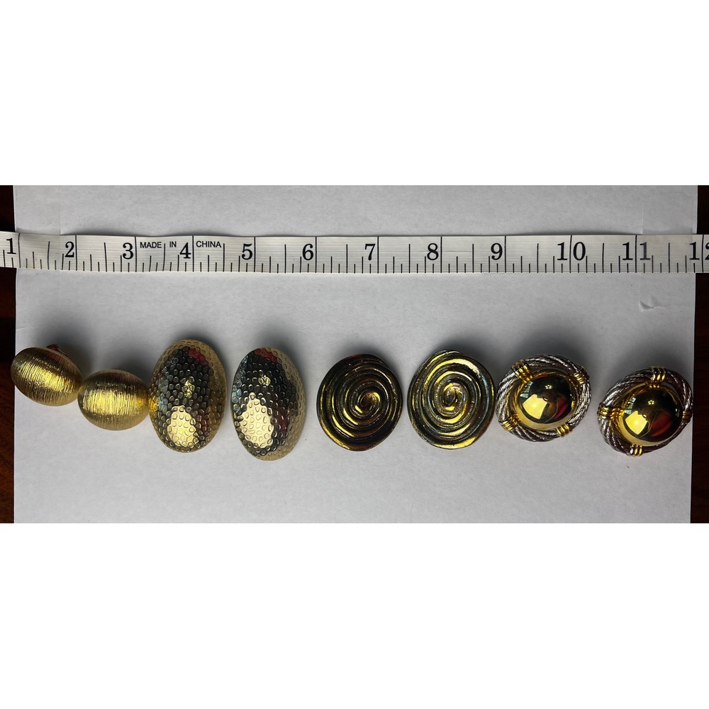 4 Pair Vintage Gold Tone Clip On Earrings Oval Swirl Textured Designer Retro